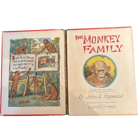 VTG 1930 The Monkey Family Book by John A Hopwood, HC Children's Book - Picture 4 of 6